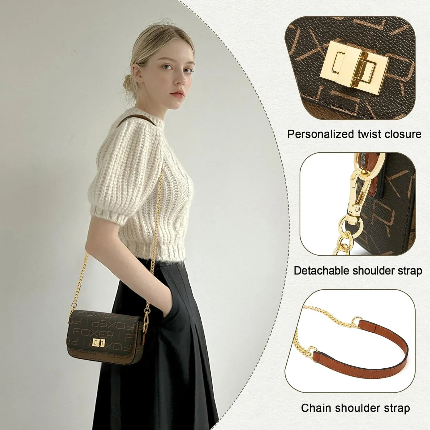 FOXLOVER Small Crossbody Bag for Women PVC Leather Cell Phone Holder Credit Card Slot Shoulder Bag Purse Lightweight Handbags