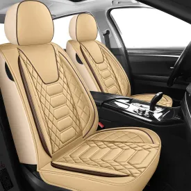 FREESOO Car Seat Covers Front Only 2pcs, Leather Driver Seat Cover Protector Airbag Compatible Universal Fit for Sedan SUV Pick-up Truck Van (Beige 8-2PCS)
