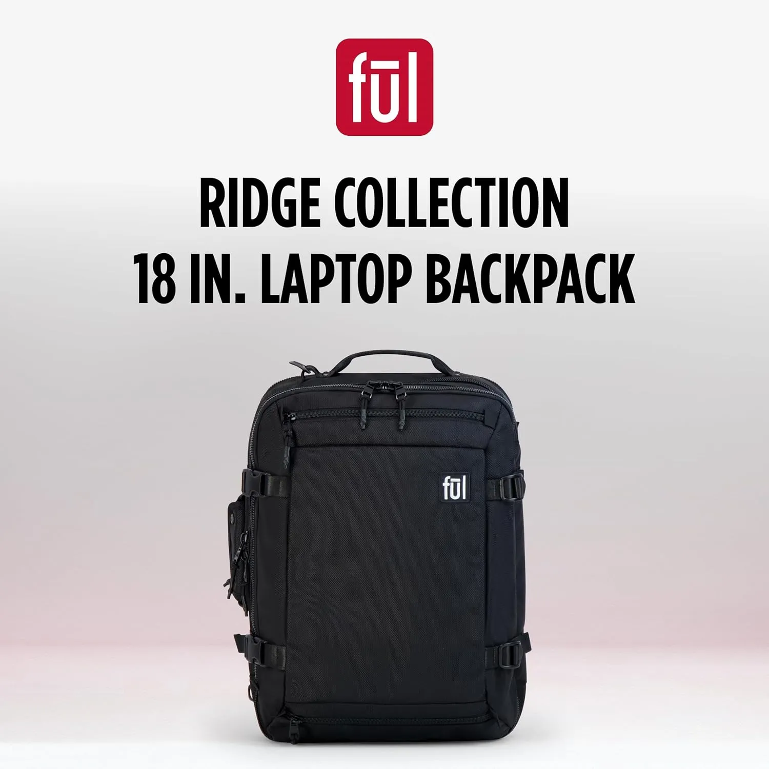 FUL Ridge Collection 18 Inch Laptop Backpack, Cruiser Padded Computer Bag for Commute or Travel, Black, One Size