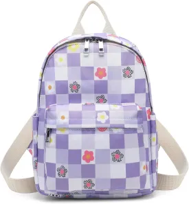 Girls Mini Backpack, Small Backpacks Purse for Women Teens Kids School Travel (Checkered Purple)