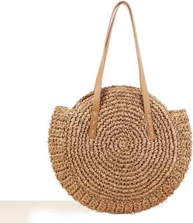GL-Turelifes Round Summer Straw Bag Big Weave Handbags Beach Shoulder Bags Vocation Tote HandbagsTravel Bag for Women