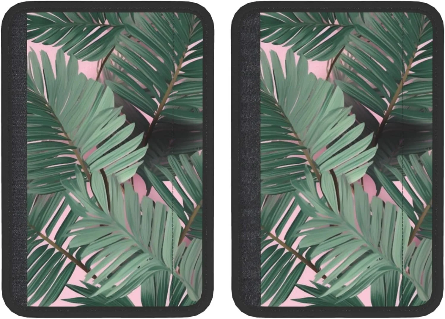 Green Palm Tree Leaves Pink Car Seat Belt Pad 2 Pack Universal Fit Seatbelt Cover Soft and Comfortable Backpack Shoulder Pad Adjustable Neck Cushion Protector Harness Pad for Car Bag