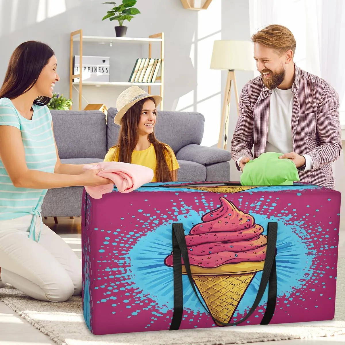 Ice Cream XXL Heavy Duty Extra Large Moving Bags with Strong Zipper, Storage Tote Supplies Packing Boxes for Moving, Pink