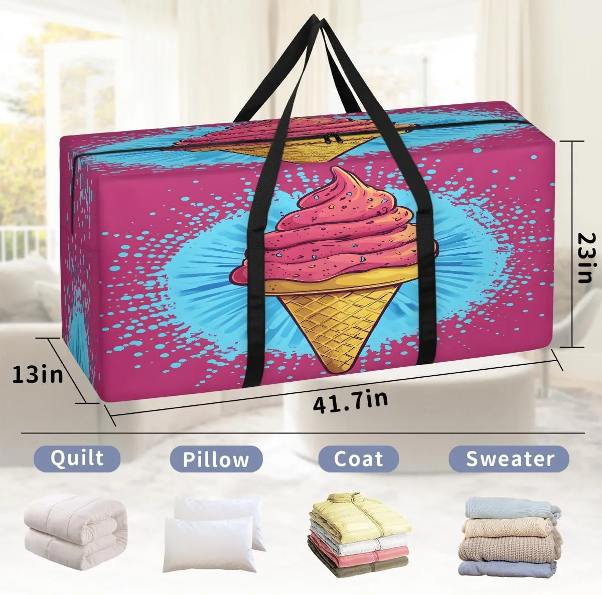 Ice Cream XXL Heavy Duty Extra Large Moving Bags with Strong Zipper, Storage Tote Supplies Packing Boxes for Moving, Pink