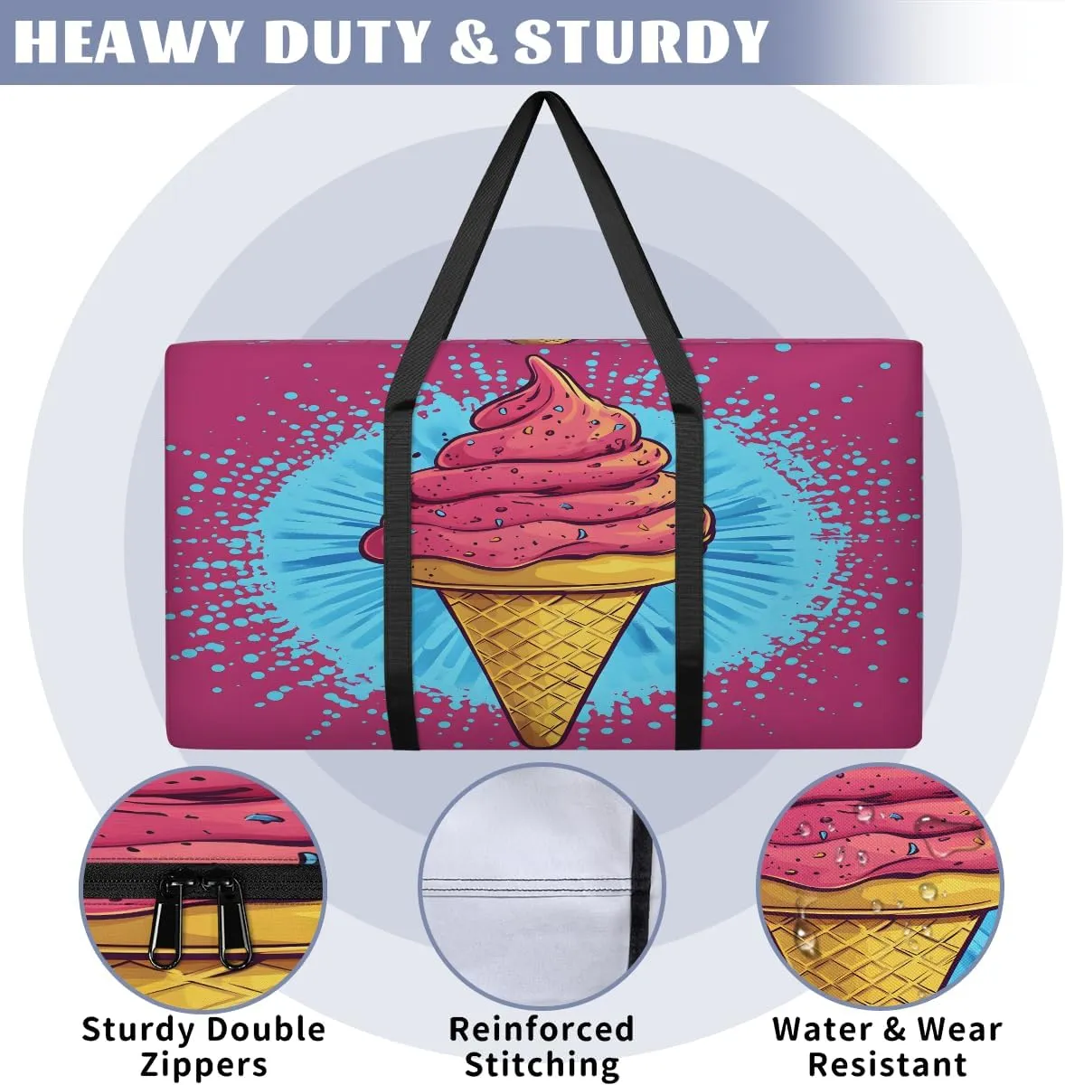 Ice Cream XXL Heavy Duty Extra Large Moving Bags with Strong Zipper, Storage Tote Supplies Packing Boxes for Moving, Pink