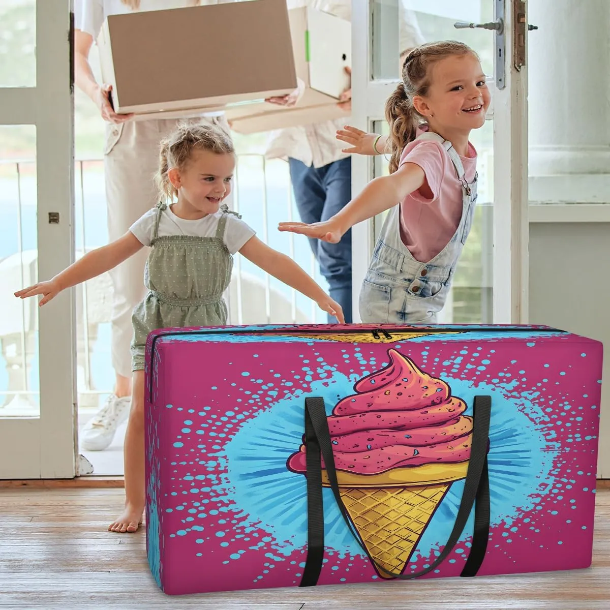 Ice Cream XXL Heavy Duty Extra Large Moving Bags with Strong Zipper, Storage Tote Supplies Packing Boxes for Moving, Pink