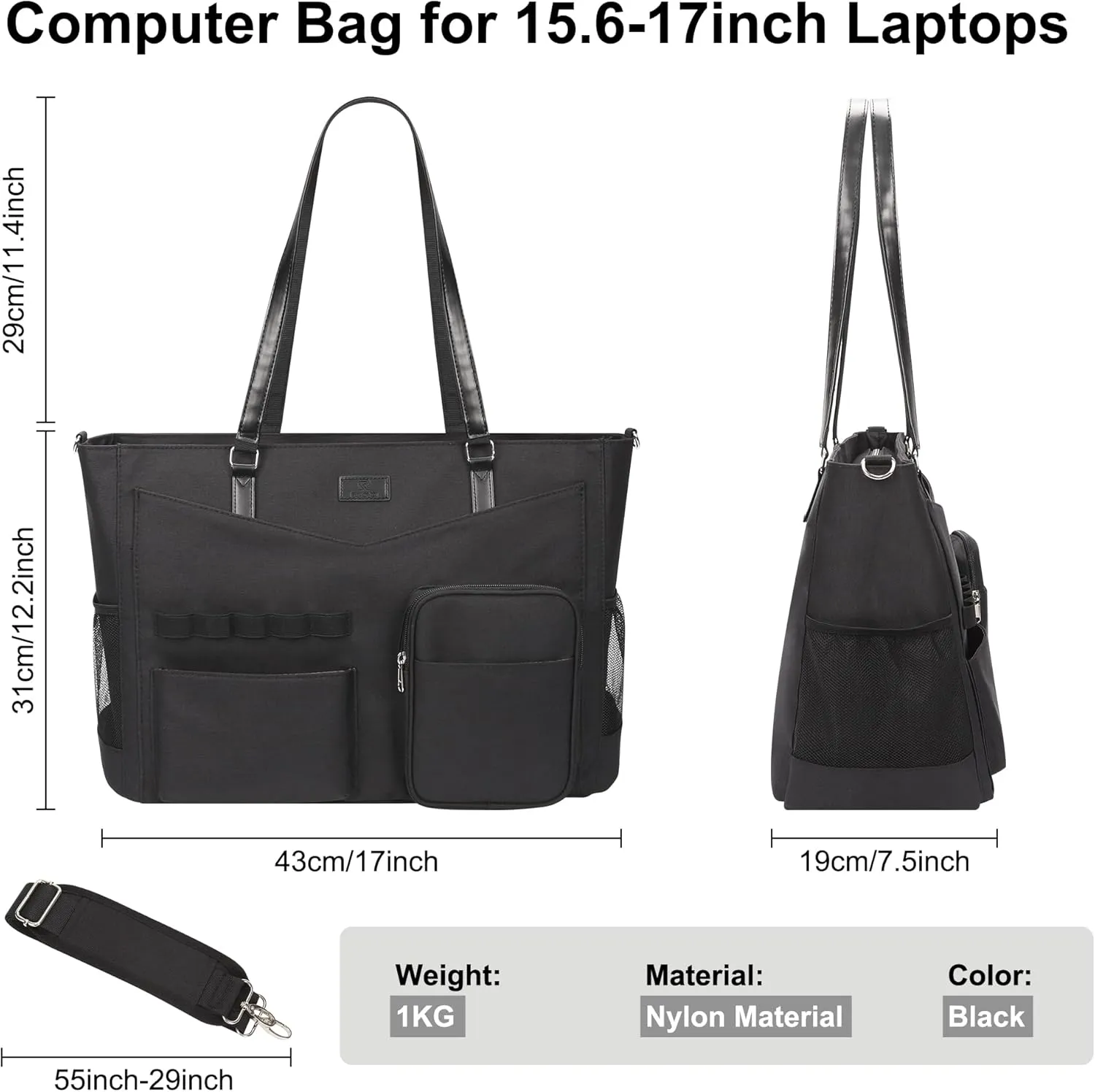 Laptop Tote Bag for Women 17 Inch Teacher Work Bag with Compartment Large Computer Bags Waterproof Nylon Office Laptop Work Briefcase Handbag Business Shoulder Bags