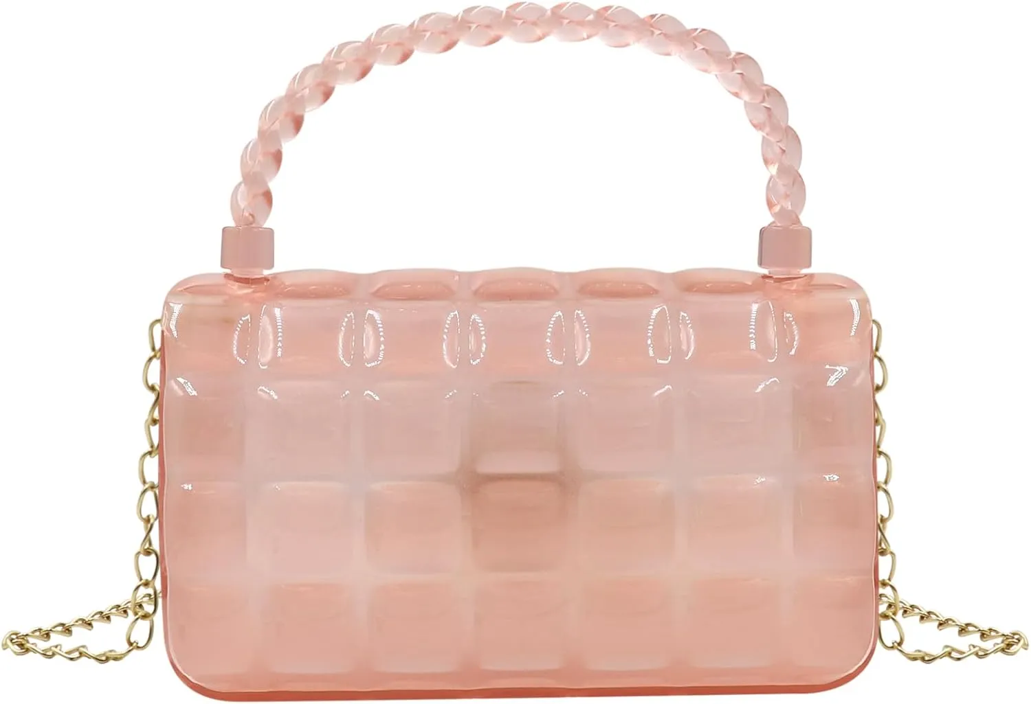 Little Girls Candy Color Handbag Mini Pink Jelly Purse Jelly Shoulder Bag Crossbody Purse Chain Strap(Mini Size)