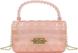 Little Girls Candy Color Handbag Mini Pink Jelly Purse Jelly Shoulder Bag Crossbody Purse Chain Strap(Mini Size)