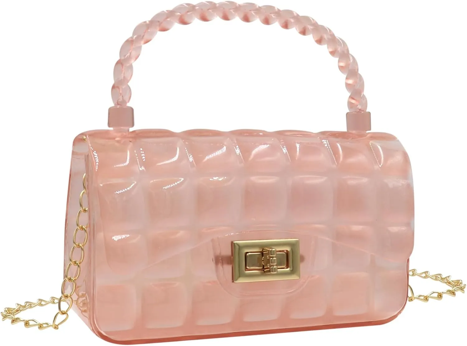Little Girls Candy Color Handbag Mini Pink Jelly Purse Jelly Shoulder Bag Crossbody Purse Chain Strap(Mini Size)