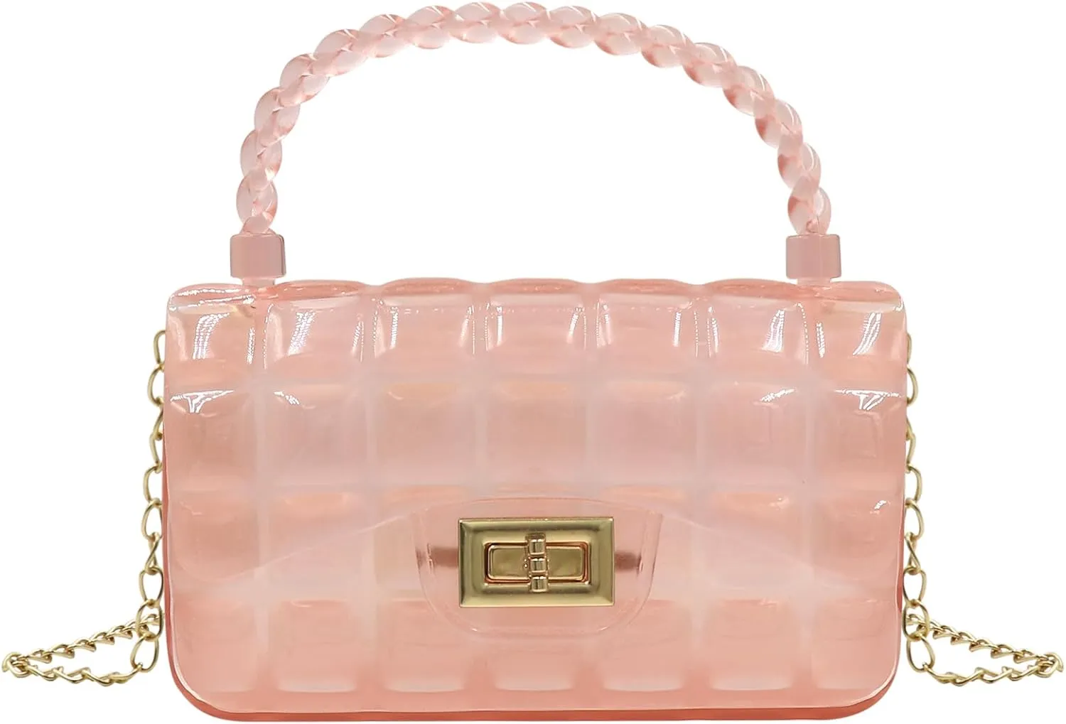 Little Girls Candy Color Handbag Mini Pink Jelly Purse Jelly Shoulder Bag Crossbody Purse Chain Strap(Mini Size)