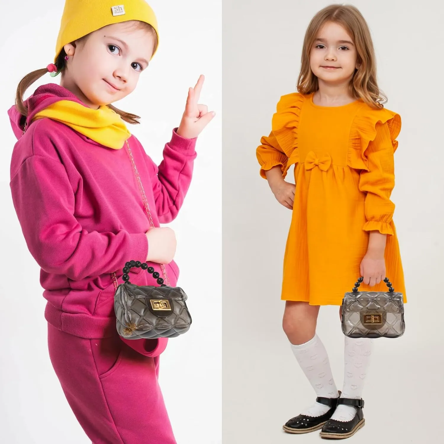 Little Girls Mini Jelly Purse Small Transparent Crossbody Bag Handbags with Bead Handle for Toddler Kids