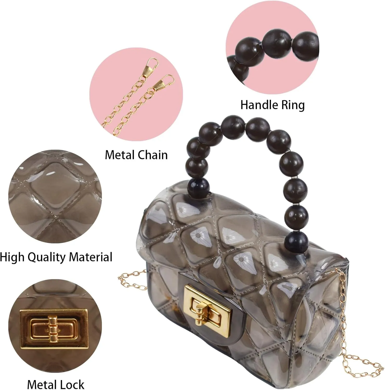 Little Girls Mini Jelly Purse Small Transparent Crossbody Bag Handbags with Bead Handle for Toddler Kids