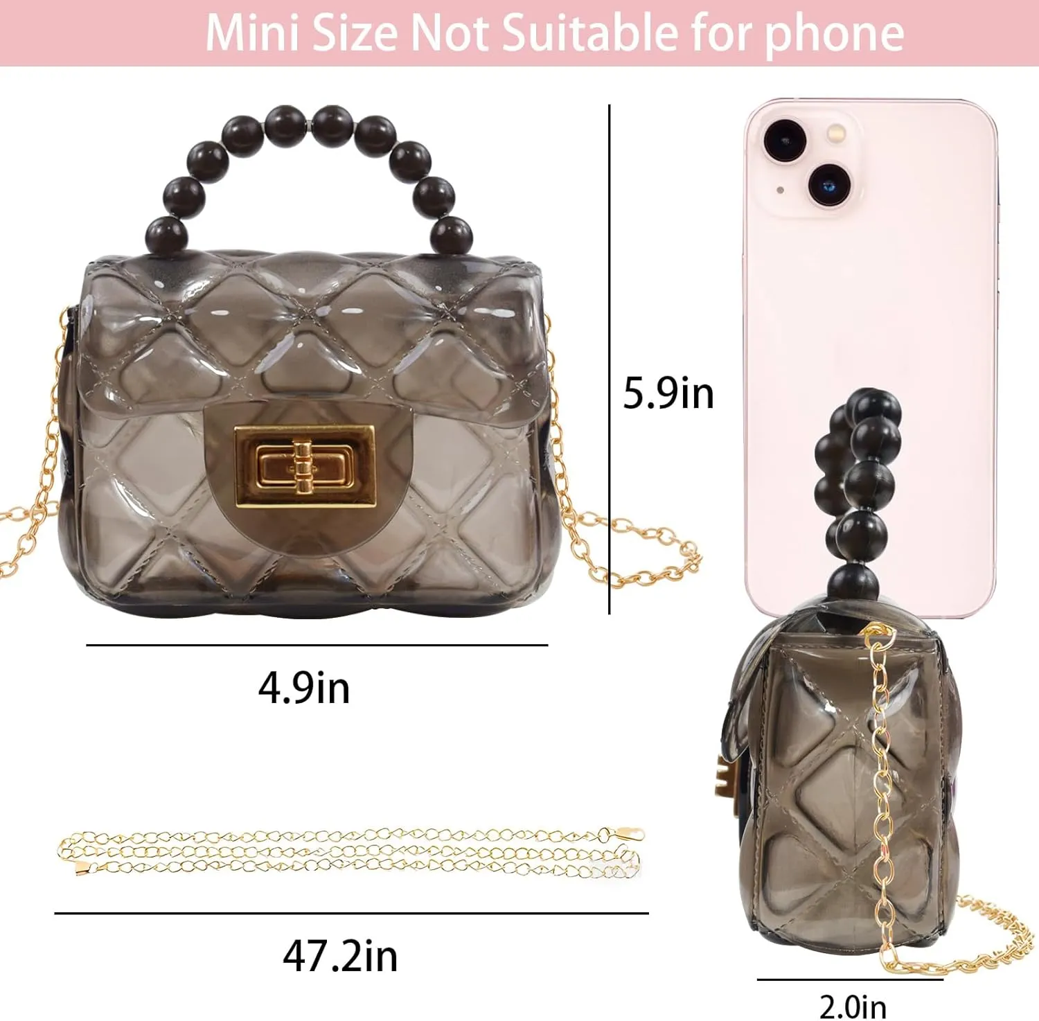 Little Girls Mini Jelly Purse Small Transparent Crossbody Bag Handbags with Bead Handle for Toddler Kids
