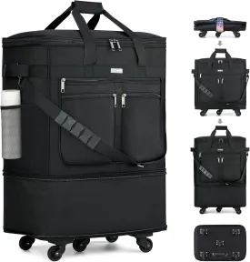 MILADA Travel Luggage Bag Suitcases with Wheels Expandable Foldable Travel Bag Collapsible Rolling Duffle Bag Large Suitcase for Men Women without Telescoping Handle, Black