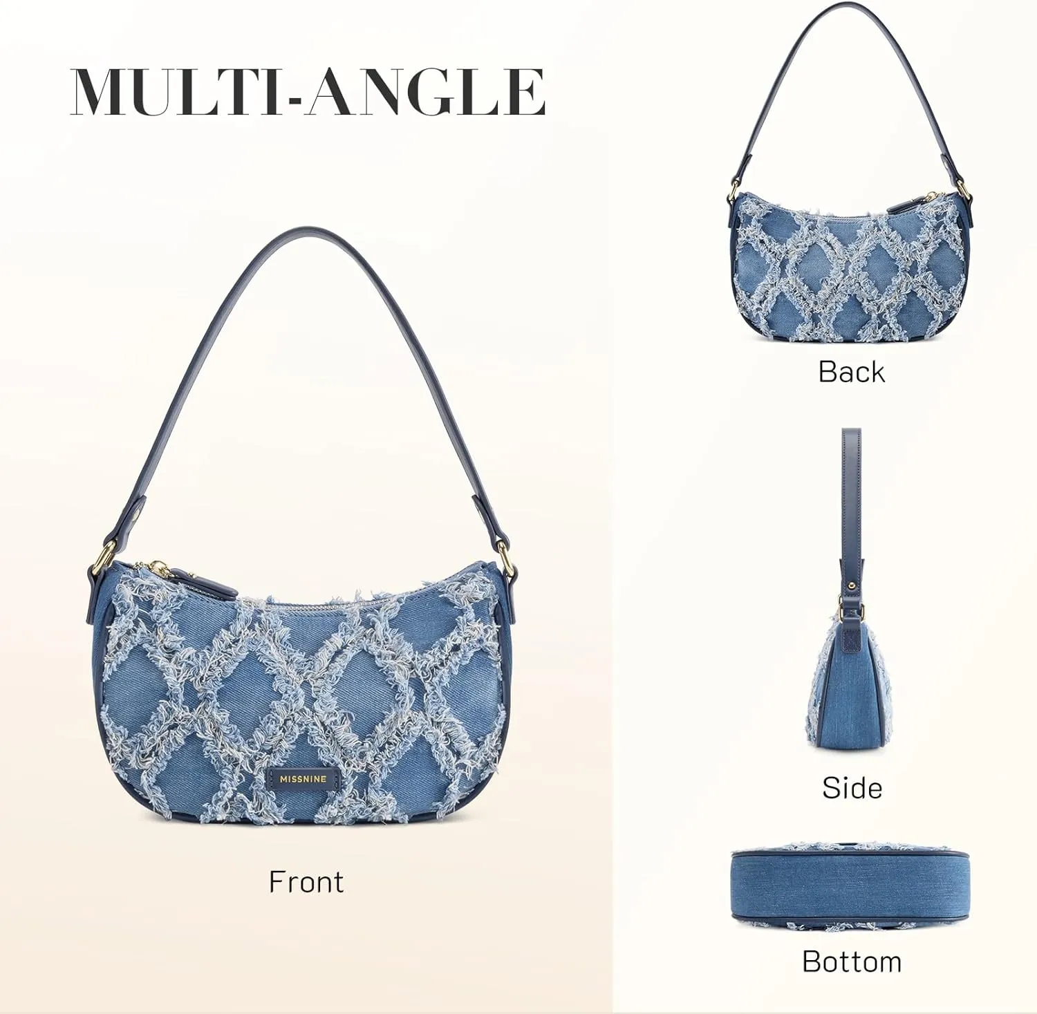Missnine Shoulder Bag for Women Small Purse Trendy Clutch Hobo Bag Vegan Leather Mini Handbag with Zipper Closure