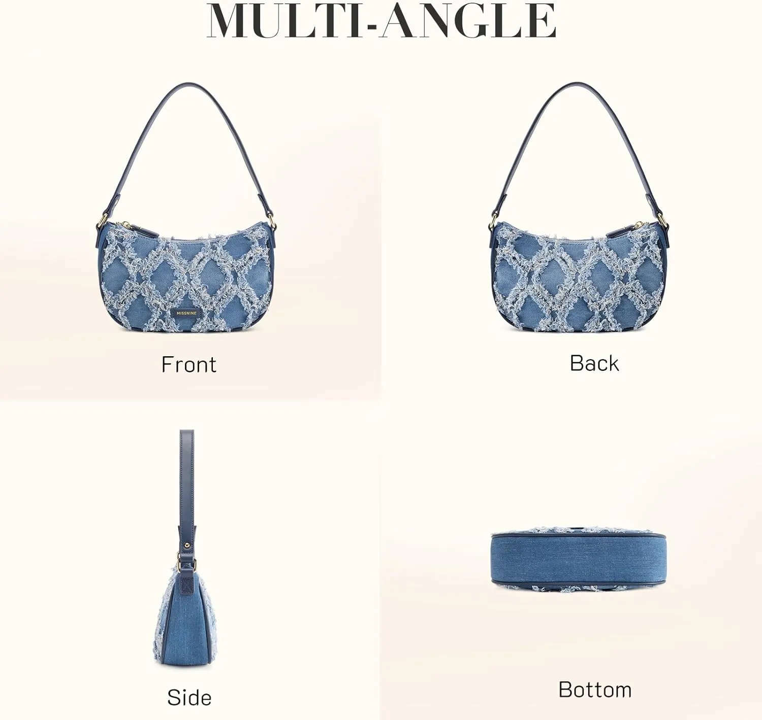 Missnine Shoulder Bag for Women Small Purse Trendy Clutch Hobo Bag Vegan Leather Mini Handbag with Zipper Closure