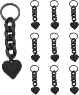PHAETON 10PCS Heart Pendant Keychain with Black Chain Links Heart Charm Key Ring Purse Charm Handbags Car Keychain Accessories for Women