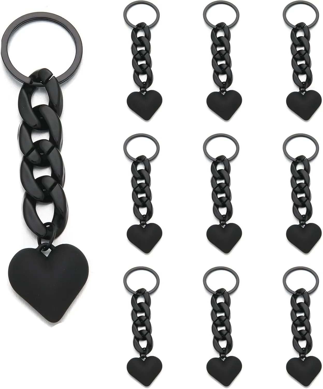PHAETON 10PCS Heart Pendant Keychain with Black Chain Links Heart Charm Key Ring Purse Charm Handbags Car Keychain Accessories for Women