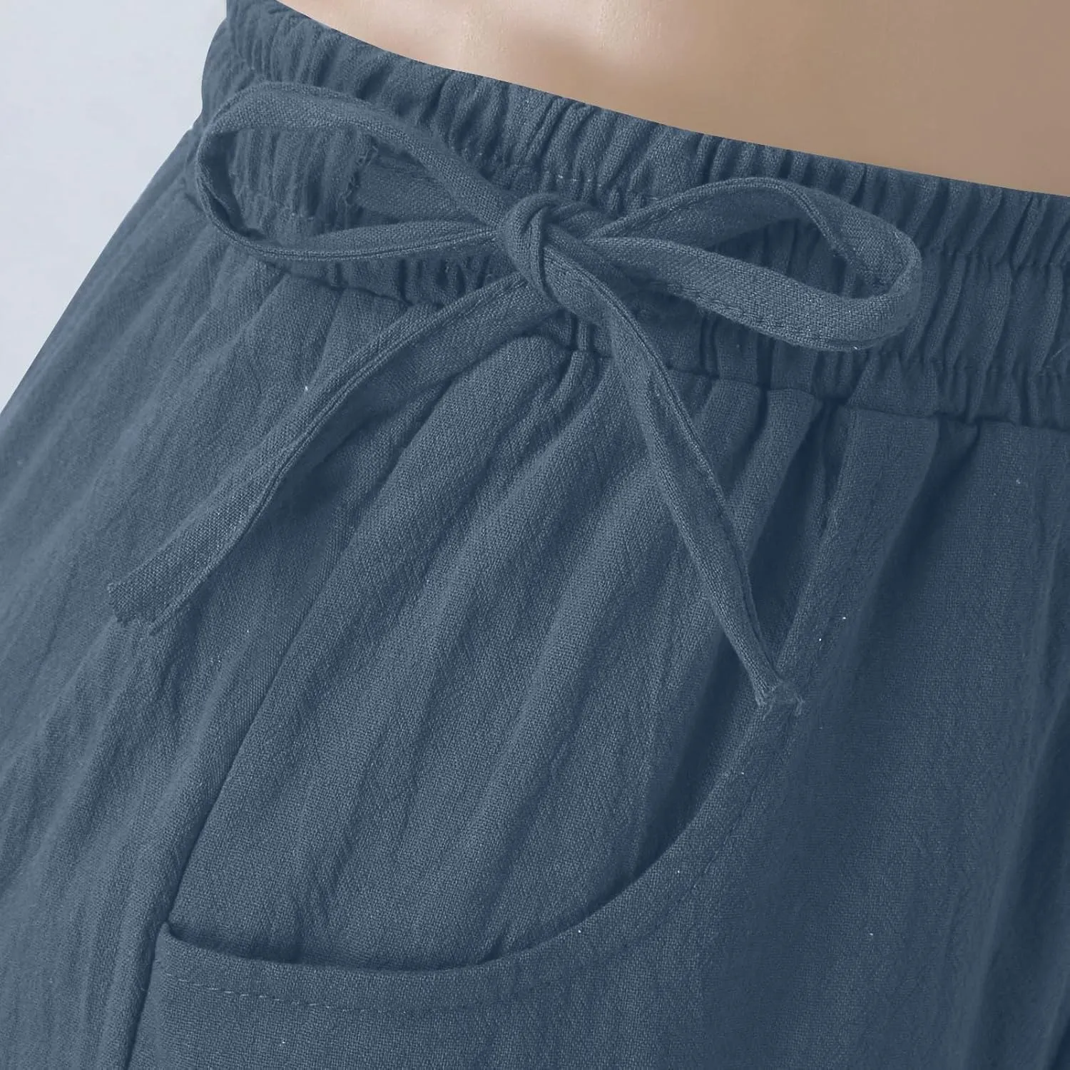 PTOLOCIF Womens Casual Linen Pants High Waisted Long Palazzo Pants Wide Leg Cotton Linen Lounge Pant Trousers with Pockets