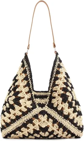 Rejolly Straw Hobo Bag for Women Tote Bag Summer Vacation Beach Handbags Boho Bohemian Style Shoulder Purse