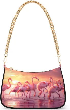 Shoulder Bags for Women Flamingos Pink Sunset Hobo Tote Handbag Small Clutch Purse with Zipper Closure