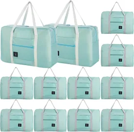Travel Bag 12 Packes Carry on Luggage Foldable Duffel Bag Sports Gym Bag Weekender Overnight Bag Water Resistant Nylon Travel Duffel for Men Women (Green 12PCS)