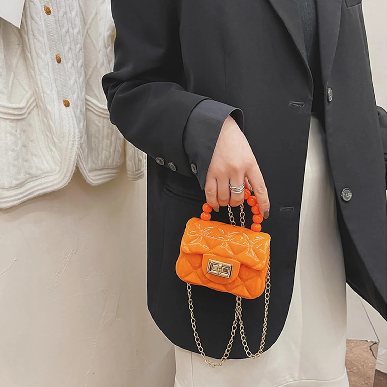 Women Girls Mini Jelly Purse Small Candy Color Jelly Crossbody Bag Cute Princess Shoulder Bag with Pearls Top Handle