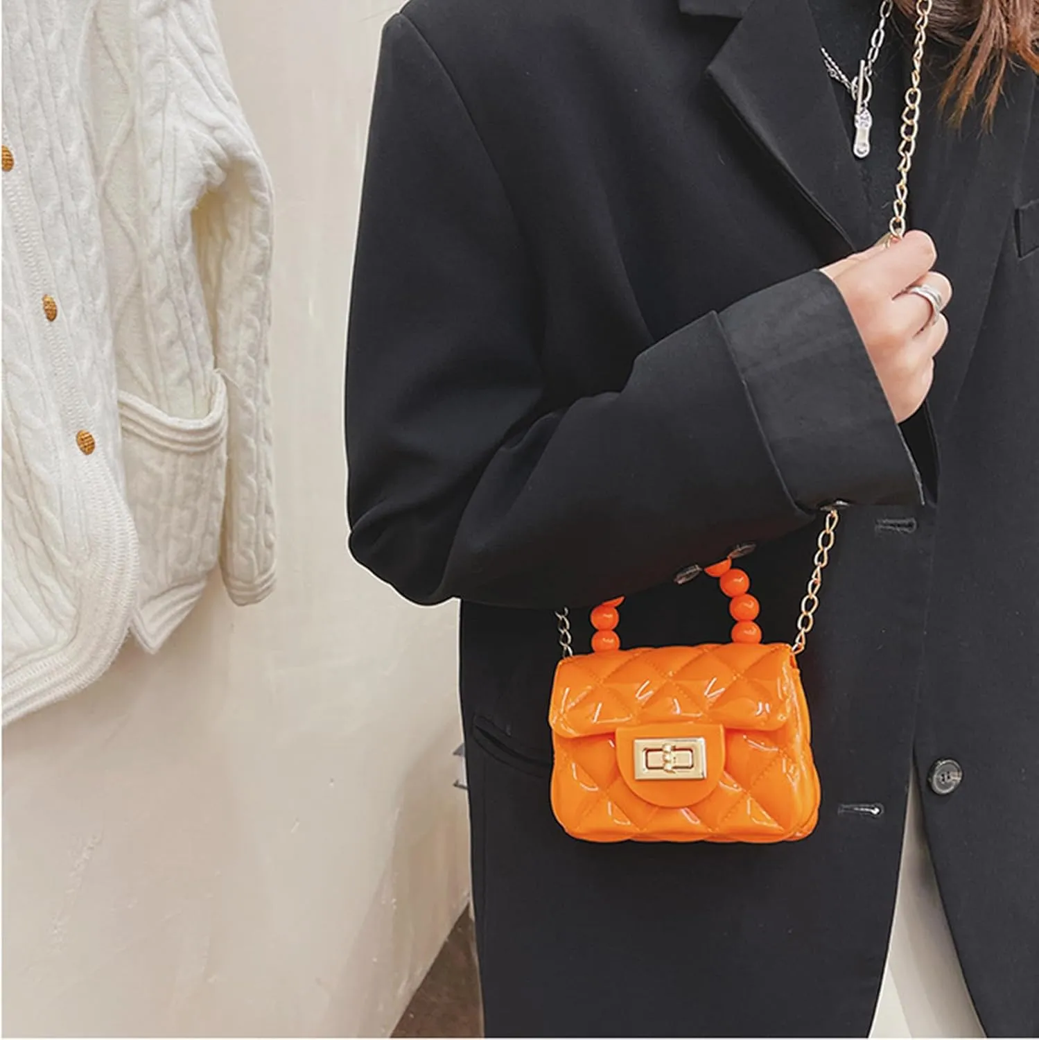 Women Girls Mini Jelly Purse Small Candy Color Jelly Crossbody Bag Cute Princess Shoulder Bag with Pearls Top Handle
