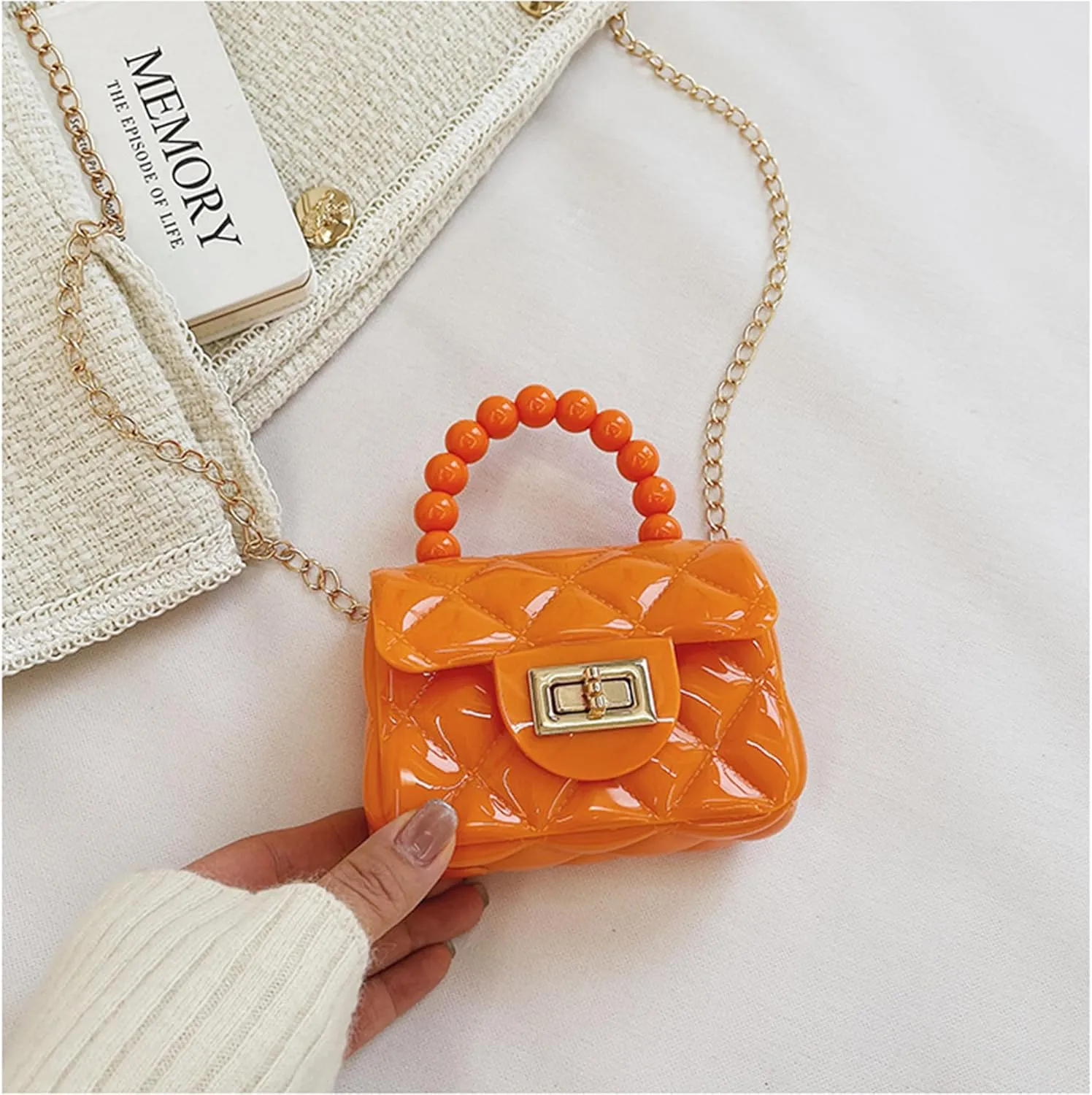 Women Girls Mini Jelly Purse Small Candy Color Jelly Crossbody Bag Cute Princess Shoulder Bag with Pearls Top Handle
