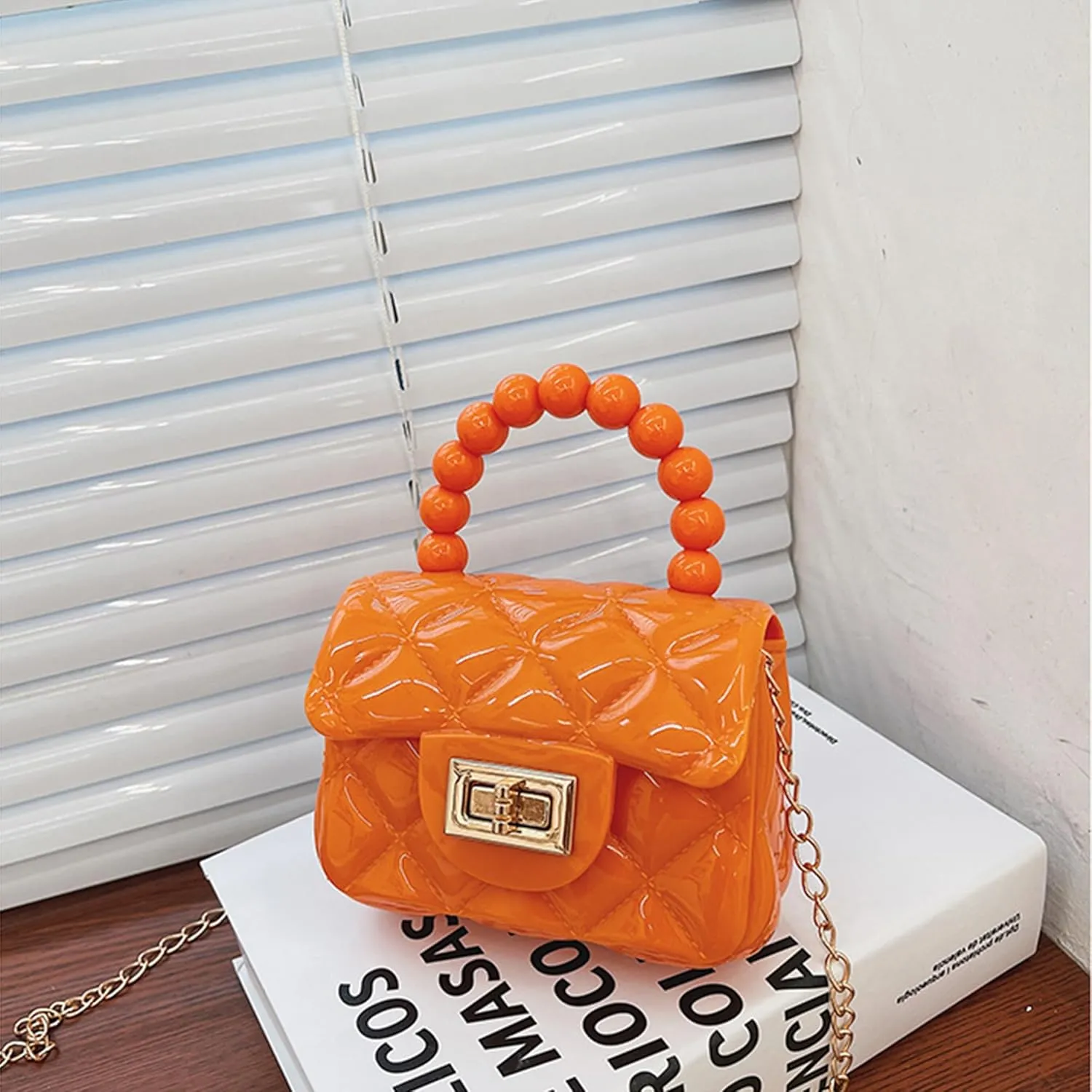 Women Girls Mini Jelly Purse Small Candy Color Jelly Crossbody Bag Cute Princess Shoulder Bag with Pearls Top Handle