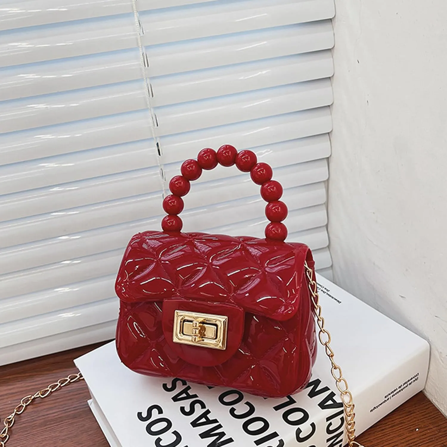 Women Girls Mini Jelly Purse Small Candy Color Jelly Crossbody Bag Cute Princess Shoulder Bag with Pearls Top Handle