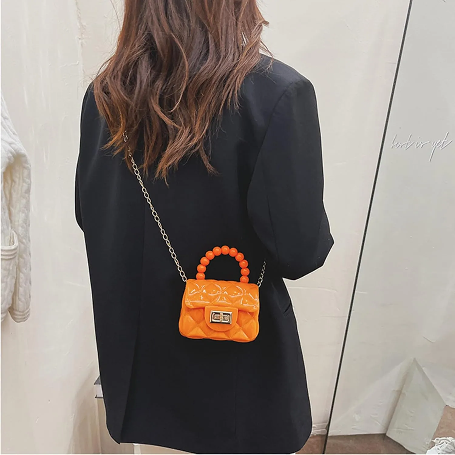 Women Girls Mini Jelly Purse Small Candy Color Jelly Crossbody Bag Cute Princess Shoulder Bag with Pearls Top Handle