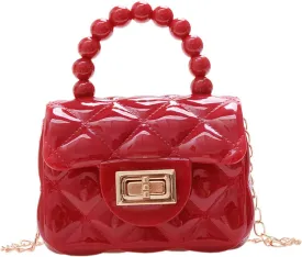 Women Girls Mini Jelly Purse Small Candy Color Jelly Crossbody Bag Cute Princess Shoulder Bag with Pearls Top Handle