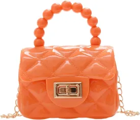 Women Girls Mini Jelly Purse Small Candy Color Jelly Crossbody Bag Cute Princess Shoulder Bag with Pearls Top Handle