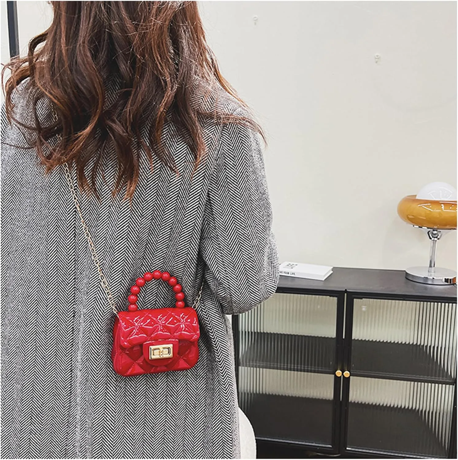 Women Girls Mini Jelly Purse Small Candy Color Jelly Crossbody Bag Cute Princess Shoulder Bag with Pearls Top Handle